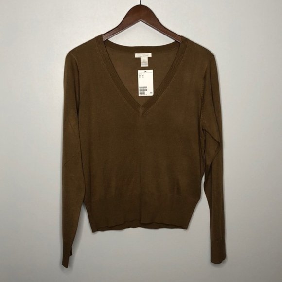 H&M | NWT Lightweight Brown V-Neck Sweater Size M - Picture 1 of 3